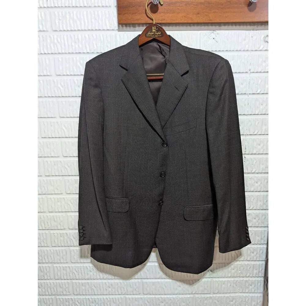 Ermenegildo Zegna Men's Brown Plaid Pattern Single Breasted Suit Set Size 42R